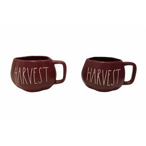 Rae Dunn Artisan Collection Harvest Pumpkin 2-mug Deep Red Coffee Cup Set